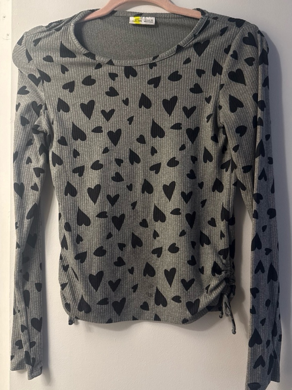 Epic Threads Gray Waffle Knit Long Sleeve Heart Top
